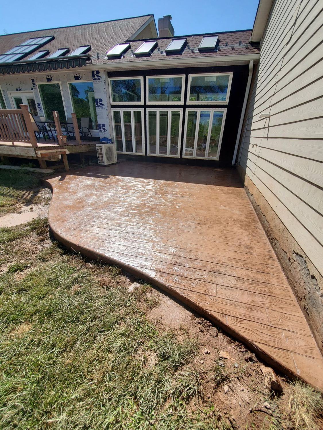 Stamped concrete in a wood-plank pattern